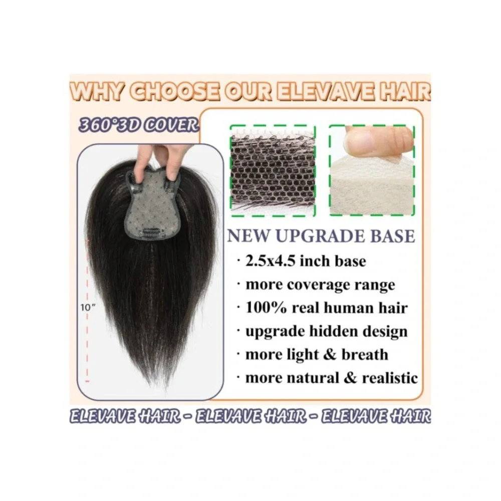 Brunette Human Hair Topper with Bangs‎ Bionic Base, Clip In - 12